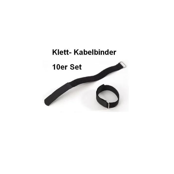 10er Set Klettband / Klettkabelbinder 30 x 2,5cm mit Metallöse – schwarz