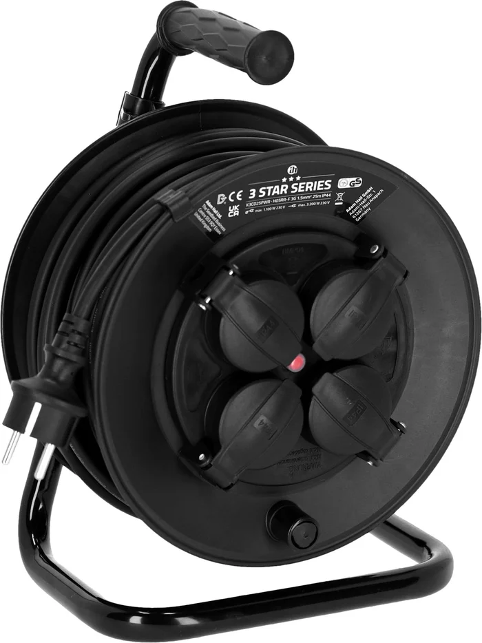 Adam Hall Cables 3 STAR CD 25 PWR – Strom Kabeltrommel 4 x Schuko IP44 H05RR-F, 25 m