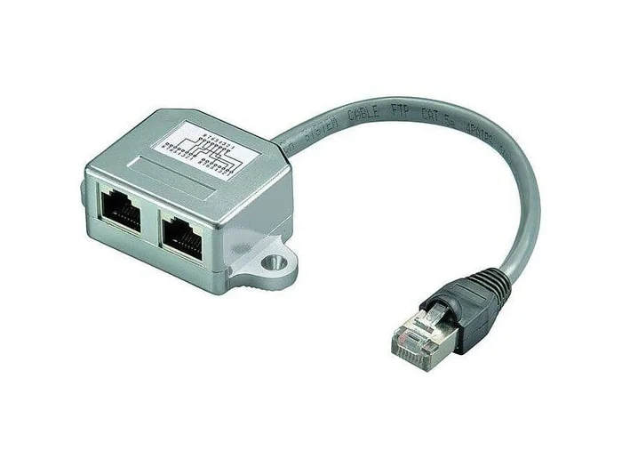 Beschaltung 2 x CAT 5 Ethernet, 1 x RJ45-Stecker > 2 x RJ45-Buchse