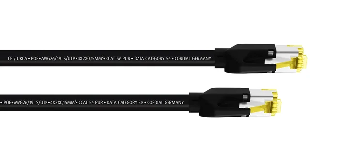 Cordial CSE 5 HH 5e PUR – 5,0 m CCAT 5e PUR, RJ 45 / RJ 45 Normalbelegung, BLACK, 5,0 m