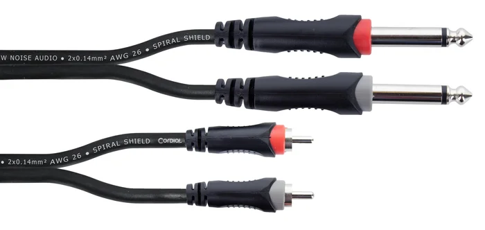 Cordial ELEMENTS 6m 2x Plug 6,3 mono black – 2x RCA black – elements MIC 2 twin