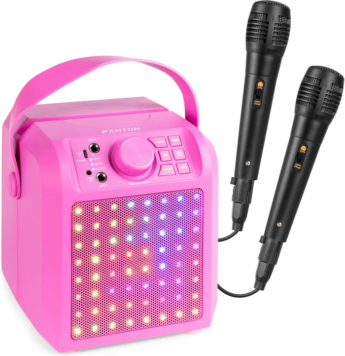 Fenton KAR50P Karaoke-Lautsprecher mit LED-Lichteffekt Rosa