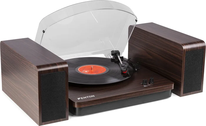 Fenton RP168DW Plattenspieler mit Lautsprechern Dunkles Holz