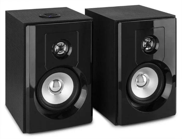 Fenton SHF404B aktives 4″ Hifi Regal-Lautsprecher Set mit Bluetooth und USB Media-Player Schwarz