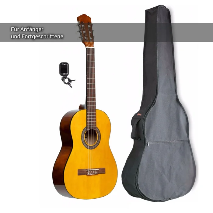 Gitarrenset 4/4 Natur – Akustik Western Gitarre aus Linde mit viel Zubehör