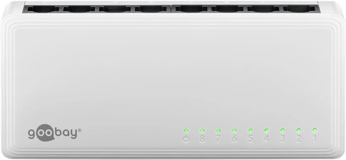 Goobay 8-Port Gigabit Ethernet Netzwerk-Switch – 8x RJ45-Buchsen, Autonegotiation, 1000 Mbit/s
