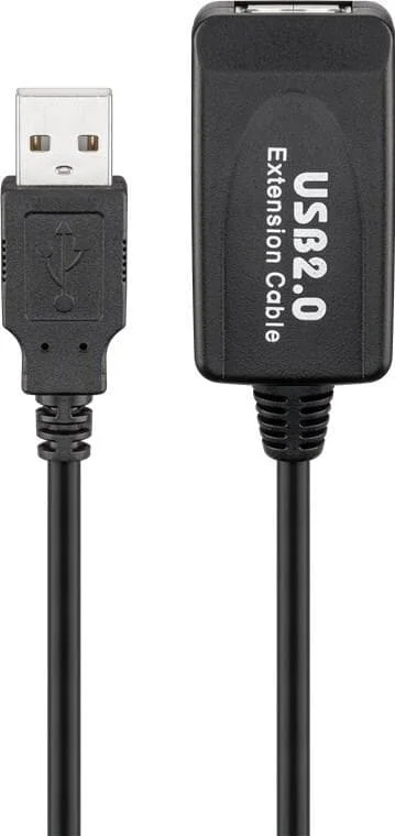 Goobay Aktives USB 2.0 Verlängerungskabel, Schwarz, 10 m – USB 2.0-Stecker (Typ A) > USB 2.0-Buchse