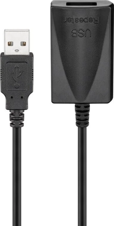 Goobay Aktives USB 2.0 Verlängerungskabel, Schwarz, 5 m – USB 2.0-Stecker (Typ A) > USB 2.0-Buchse (
