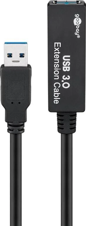 Goobay Aktives USB 3.0 Verlängerungskabel, Schwarz, 5 m – USB 3.0-Stecker (Typ A) > USB 3.0-Buchse (