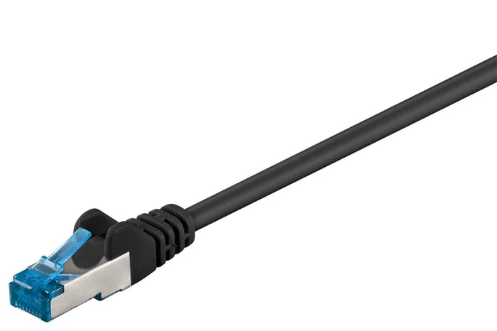 Goobay CAT 6A Patchkabel, S/FTP (PiMF), Schwarz, 1.5 m – LSZH halogenfrei, Kupfer