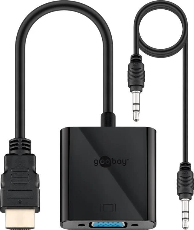 Goobay HDMI™/VGA Adapter, vernickelt, Schwarz, 0.1 m – HDMI™-Stecker (Typ A) > VGA-Buchse (15-polig)