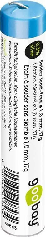 Goobay Lötzinn bleifrei, ø 1,0 mm, 17 g – Zusammensetzung: 0,3 % Silber, 0,7 % Kupfer, 96,5 % Zinn,