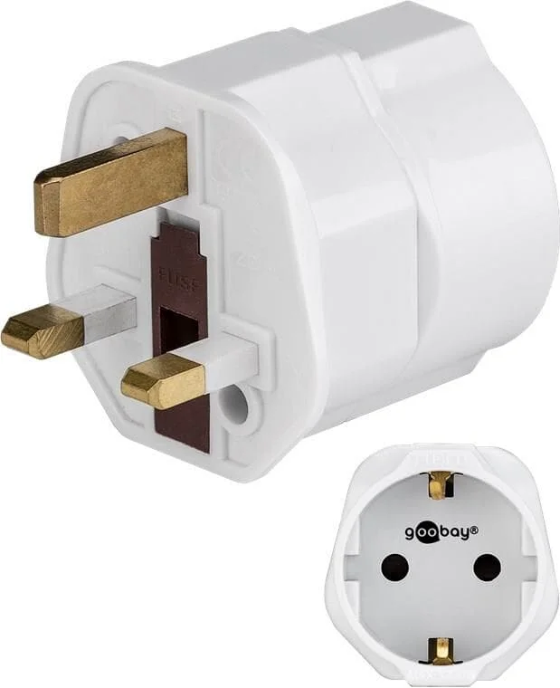 Goobay Netzadapter UK, Weiß, Schutzkontaktbuchse (Typ F, CEE 7/3) > UK 3-Pin-Stecker (Typ G, BS 8546)