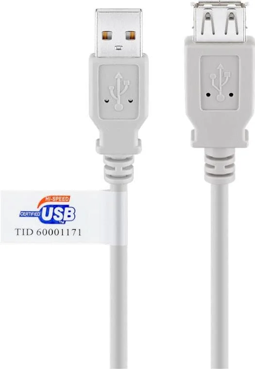 Goobay USB 2.0 Hi-Speed Verlängerungskabel mit USB Zertifikat, Grau, 3 m