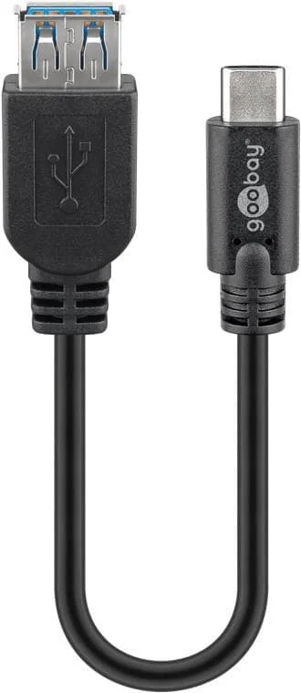 Goobay USB-C™ auf USB A Buchse Kabel, schwarz, 0.2 m – USB 3.0-Buchse (Typ A) > USB-C™-Stecker