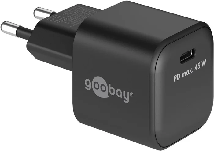 Goobay USB-C™ PD GaN Schnellladegerät Nano (45 W) schwarz – 1x USB-C™-Anschluss (Power Delivery)