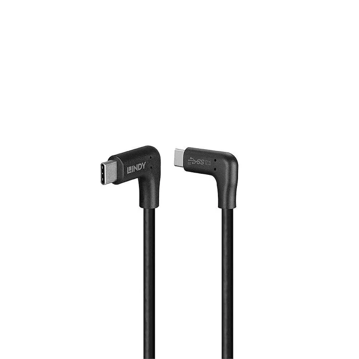 LINDY 32022 – 0.5m USB 3.2 Typ C Kabel, 2 x 90° gewinkelt, 10GBit/s – USB Typ C Stecker an C Stecker