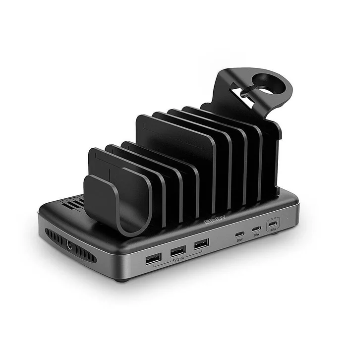LINDY 73436 – 160W 6 Port USB-Ladestation – Zum gleichzeitigen Laden von bis zu 6 Smartphones, Tablets