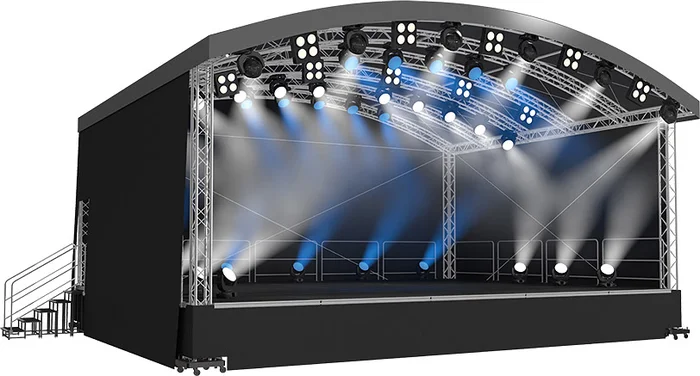 Naxpro-Truss Rundbogendach-Bühne AR04 – 4,00 x 2,99/3,60 x 3,99 m (BxLxH)