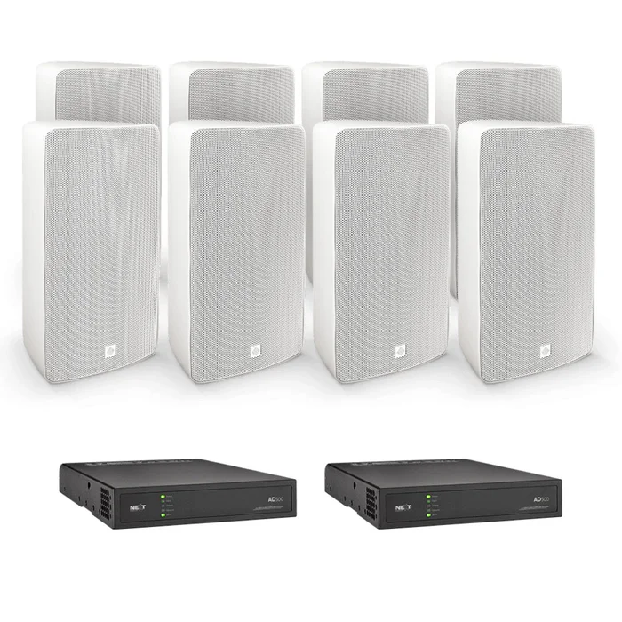 NEXT audiocom 8T8W.2AD500 – Installationsset mit Outdoor-Lautsprechern IP65 weiß
