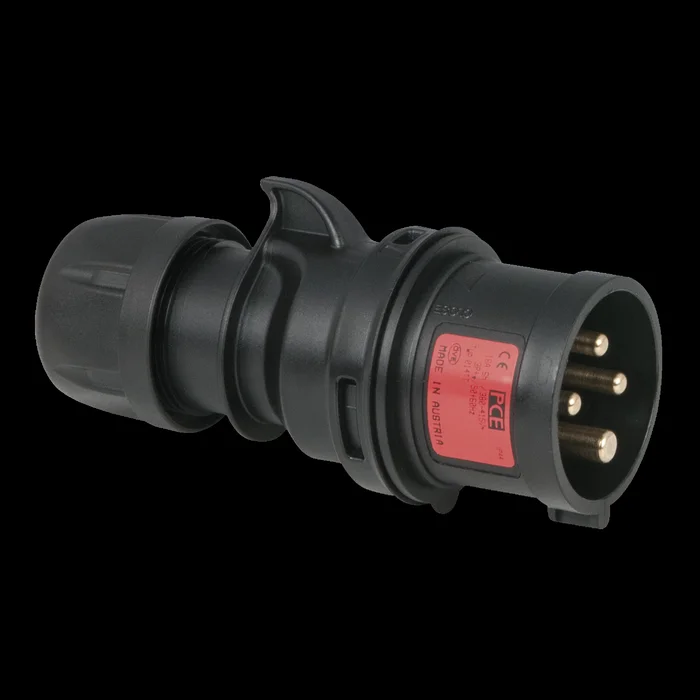 PCE CEE 16 A/400 V – 4P Plug male Schwarz – Turbo Terminal – screwless – IP44