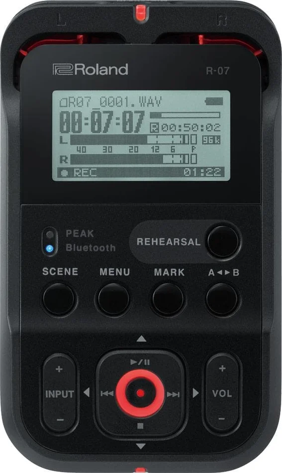 ROLAND R-07 – Ultraportabler Audio-Recorder mit Wireless Monitoring und Remote-Steuerung (2 Kanäle / Bluetooth / LCD-Display) – in schwarz