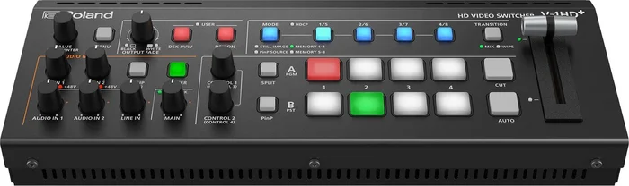 ROLAND V-1HD+ – Tragbarer 4-Channel HD Video Switcher mit Scaler & 2x MIC PRE-AMPS – in schwarz