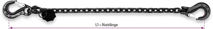 SAFETEX 1,12 t Anschlagkette 1-Strang mit zwei Lasthaken, 6 mm, 2 m, BLACKLINE