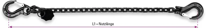 SAFETEX 2,00 t Anschlagkette 1-Strang mit zwei Lasthaken, 8 mm, 4 m, BLACKLINE