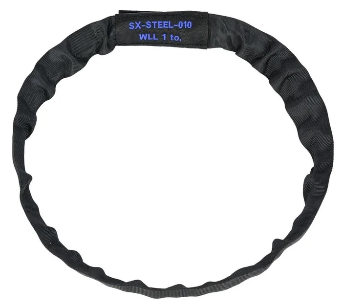 SAFETEX Blackline SX-STEEL Rundschlinge WLL 1 to – mit Stahlseil-Einlage, Umfang 6,00 Meter, schwarz