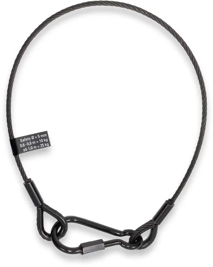 SAFETEX Safety-Sicherungsseil 5 mm, 0,80 m mit Kauschen und Karabinerhaken nach DGUV, BLACKLINE