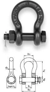 SAFETEX Schäkel 6,50 t hochfest vergütet, geschweift mit Bolzen, Mutter und Splint BLACKLINE