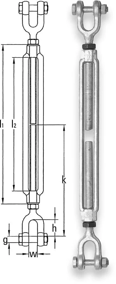 SAFETEX Spannschloss hochfest Gabel/Gabel mit besonders langem Spannweg, 3/4″ x 9″, 2360 kg