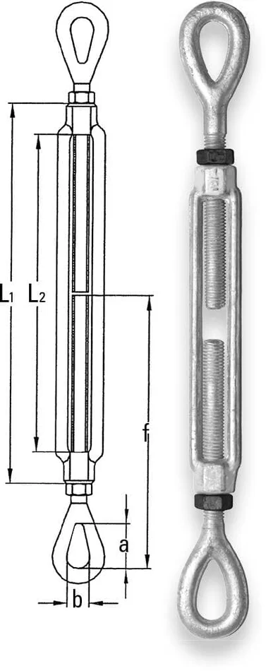 SAFETEX Spannschloss hochfest, Öse/Öse mit besonders langem Spannweg, 1/2″ x 9″, 1000 kg