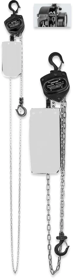 SAFETEX Stirnradflaschenzug 250 kg Minitype, 12 m Kette, OHNE Kettenspeicher, BLACKLINE