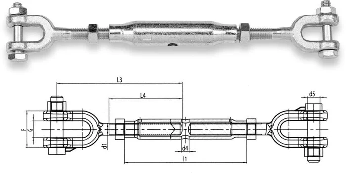 SAFETEX Wantenspanner-Spannschloss, M30, 8000 kg, DIN 1478 Gabel/Gabel