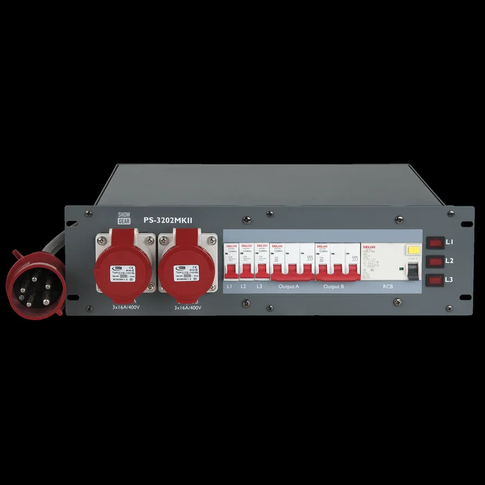 SHOWGEAR PS-3202 MKII CEE 32 A 32A-CEE-Eingang – 2 x 16A-CEE-Ausgänge + 6 x Schuko-Ausgänge