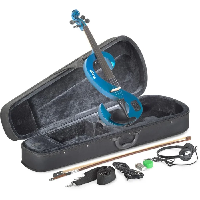 Stagg EVN 4/4 MBL – E-Violine Set Blau Metallic inkl. Softcase und Kopfhörer