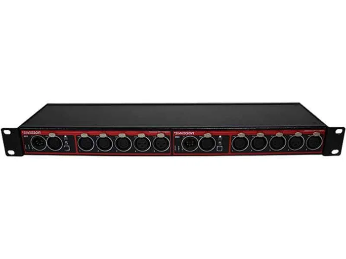 Swisson XSR-5R2-5R2 (Rack), RDM-DMX-Splitter – 2x 5pol IN – 6x 5pol OUT & 4x 3pol OUT + 2x 5pol thru