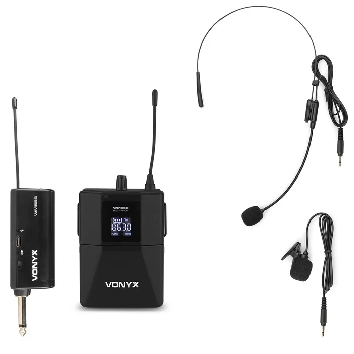 Vonyx WM55B – Kabelloses Taschensender Mikrofonset mit Headset und Lavaliermikro