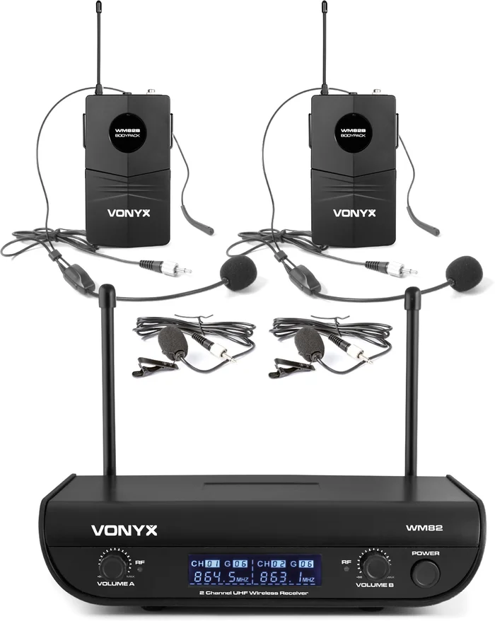 Vonyx WM82B Digitales UHF 2-Kanal Drahtlos-Mikrofonset mit 2 Bodypacks -B-Stock-