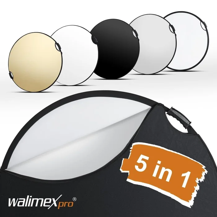 Walimex pro 5in1 Faltreflektor wavy comfort Ø56cm mit Griffen und 5 Reflektorfarben